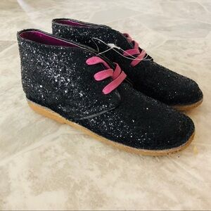 NWOT COLE HAAN black & pink lace up fully glitter sparkly booties girls SZ 4